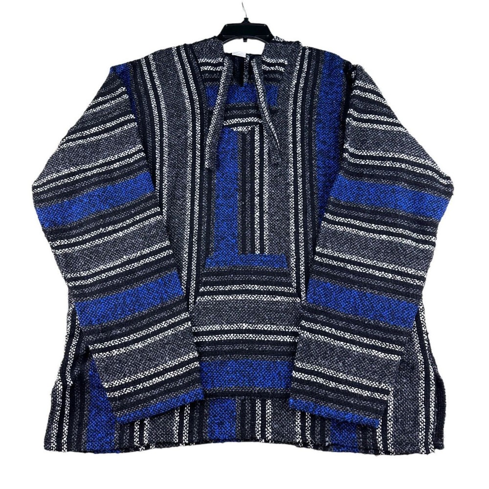 DEL MEX Baja Hoodie Men's Pullover Long Sleeve Sweatshirt Surfer Woven Rug Black